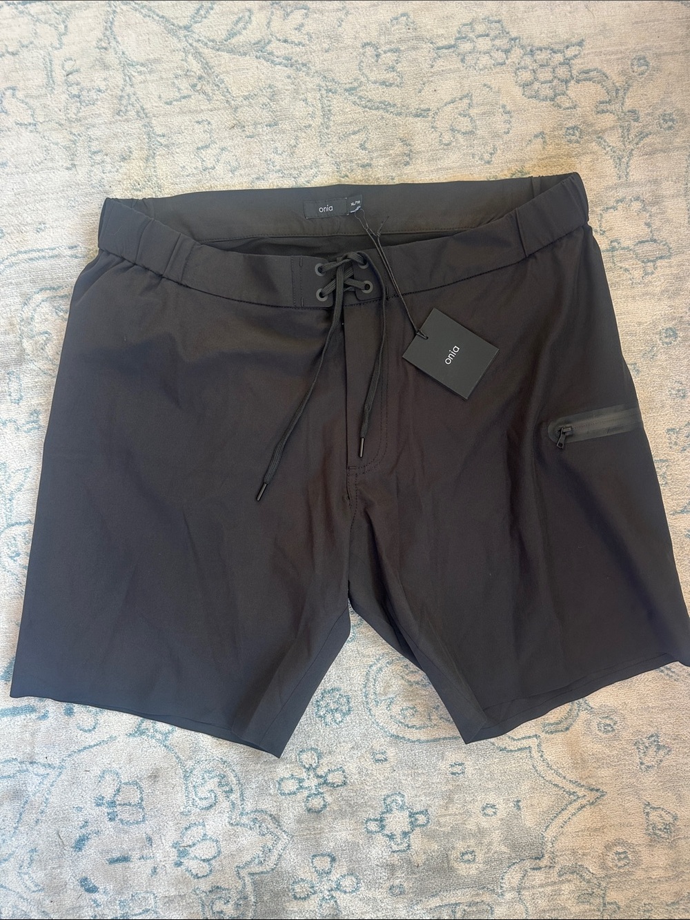 NWT Onia Black Men's Swim Board Shorts Ethan 9 E with Zip Pocket
